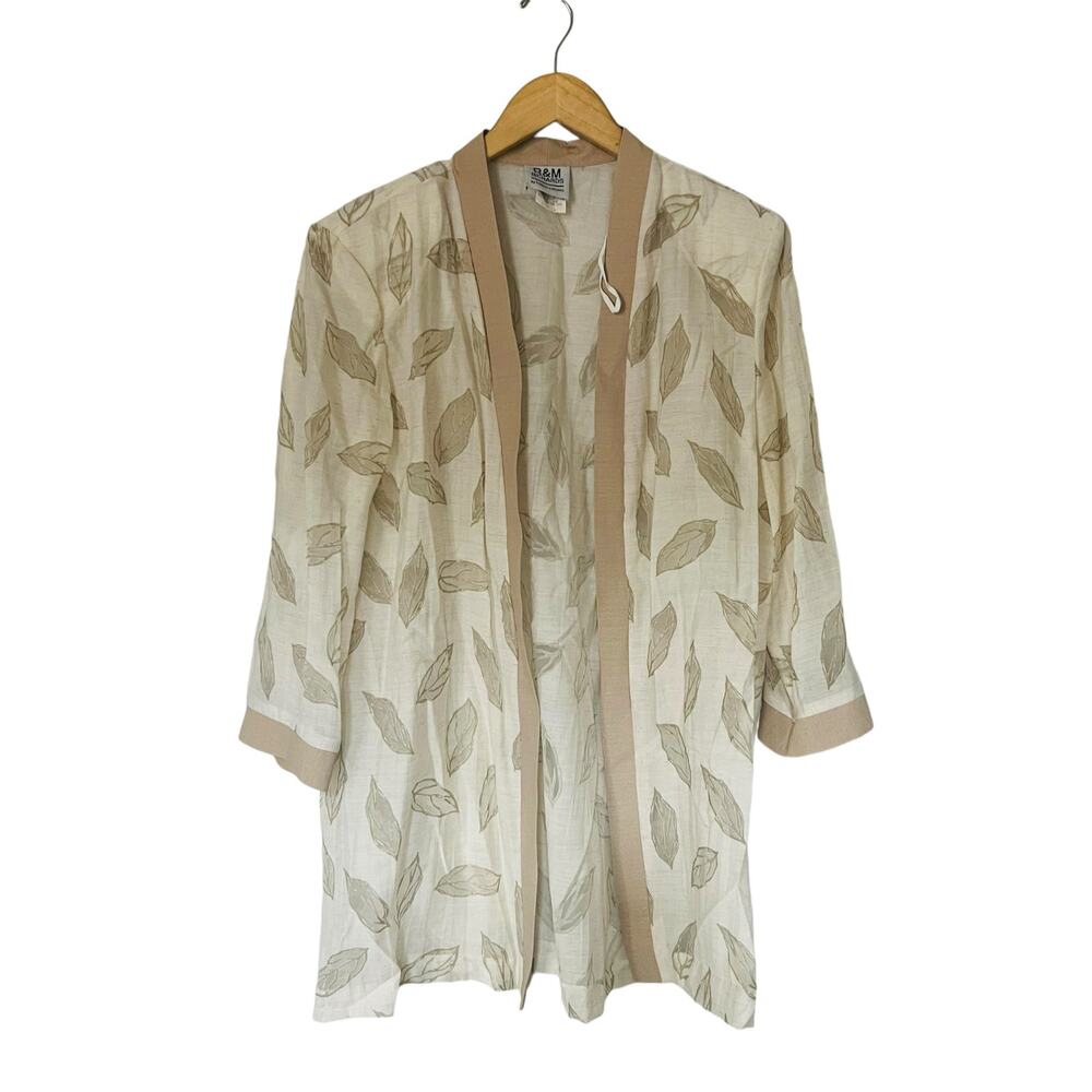 R & M Richards Leaf Print Open Front Kimono Jacke… - image 1